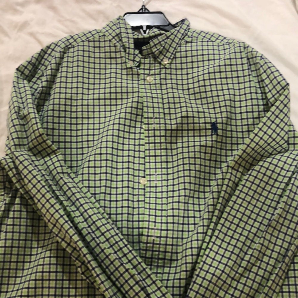 Boys Ralph Lauren shirt. EUC Navy/spring green plaid size XL 18-20